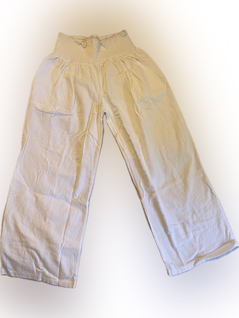 Women’s White Smocked Waist Wide-Leg Pants